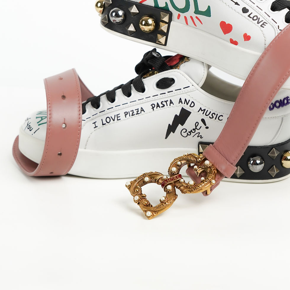 ภาพขนาดย่อ: DOLCE & GABBANA  Belt Leather DG Amore Logo with Pearl Sz. 75