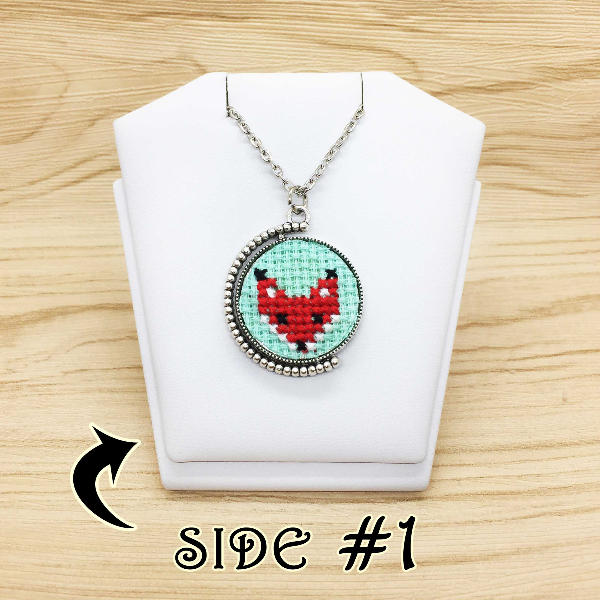Fox Cross Stitch | Double Sided Pendant