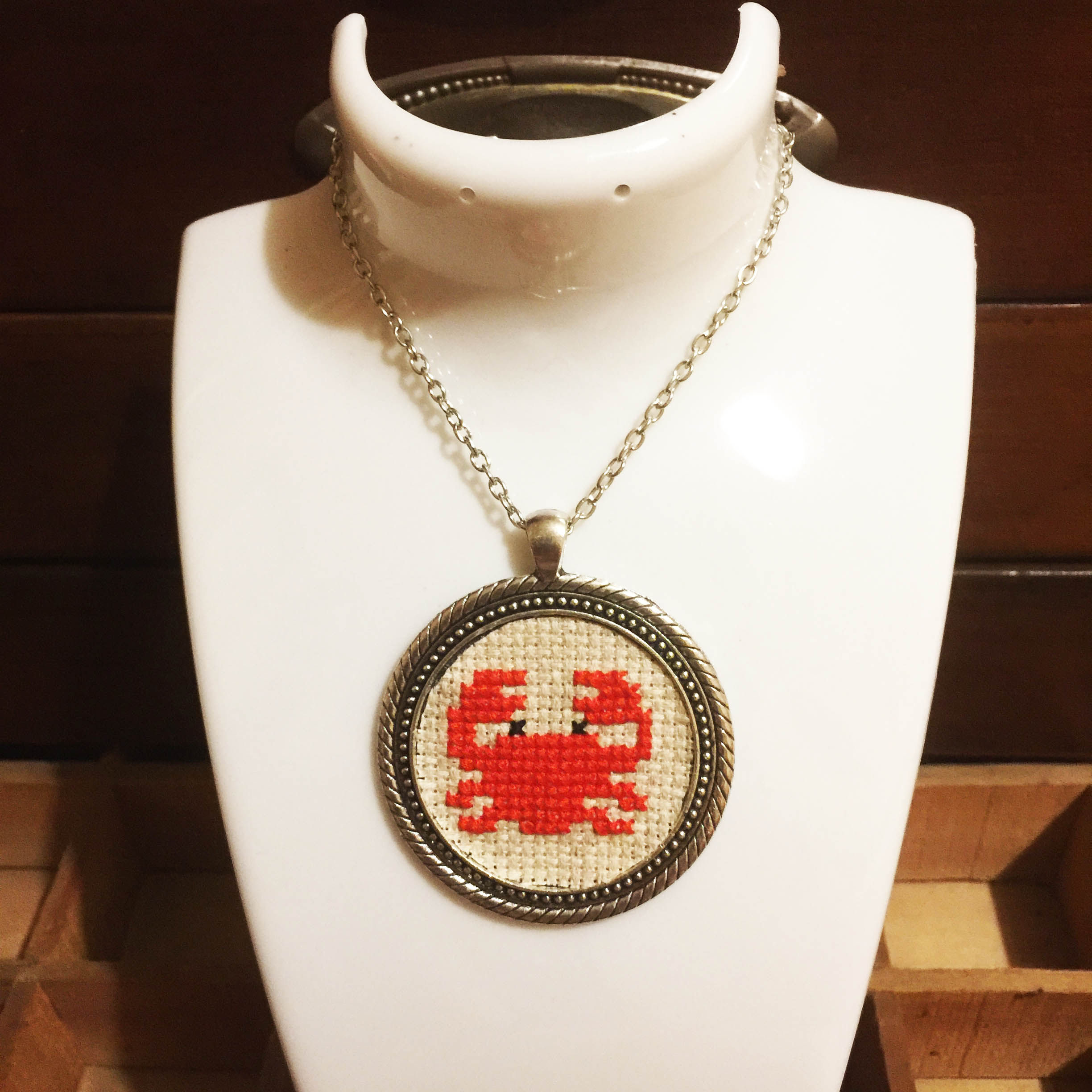 Red Crab Cross Stitch | Pendant