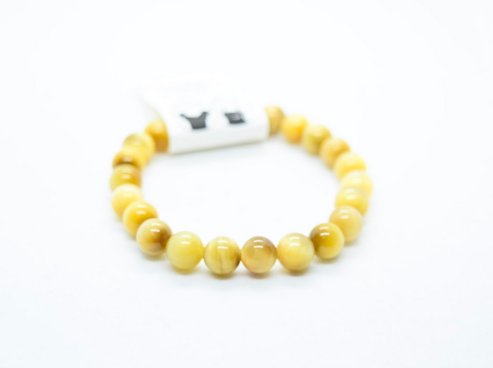JaipurJewels 128 Carat Natural Golden Tiger Eye Stretch Bracelet – Round Beads, Gold Color, No Clasp