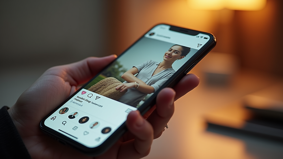 Close-up view of a smartphone displaying a luxury brand’s Instagram feed