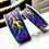 Thumbnail: 25mm  Satin Fire Flame Rainbow Jacquard Ribbon in Navy Blue background