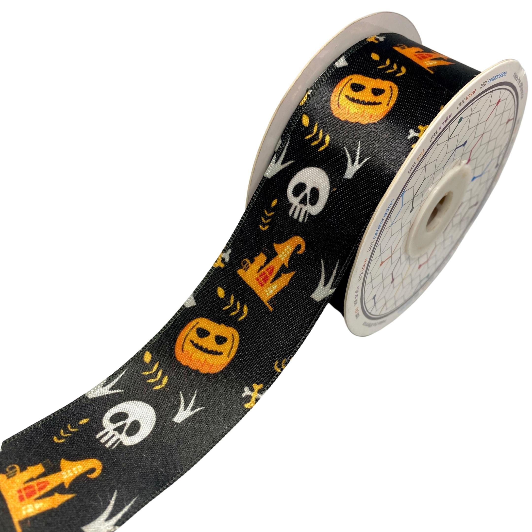Skull Halloween Ribbon in Satin Black Ribbon