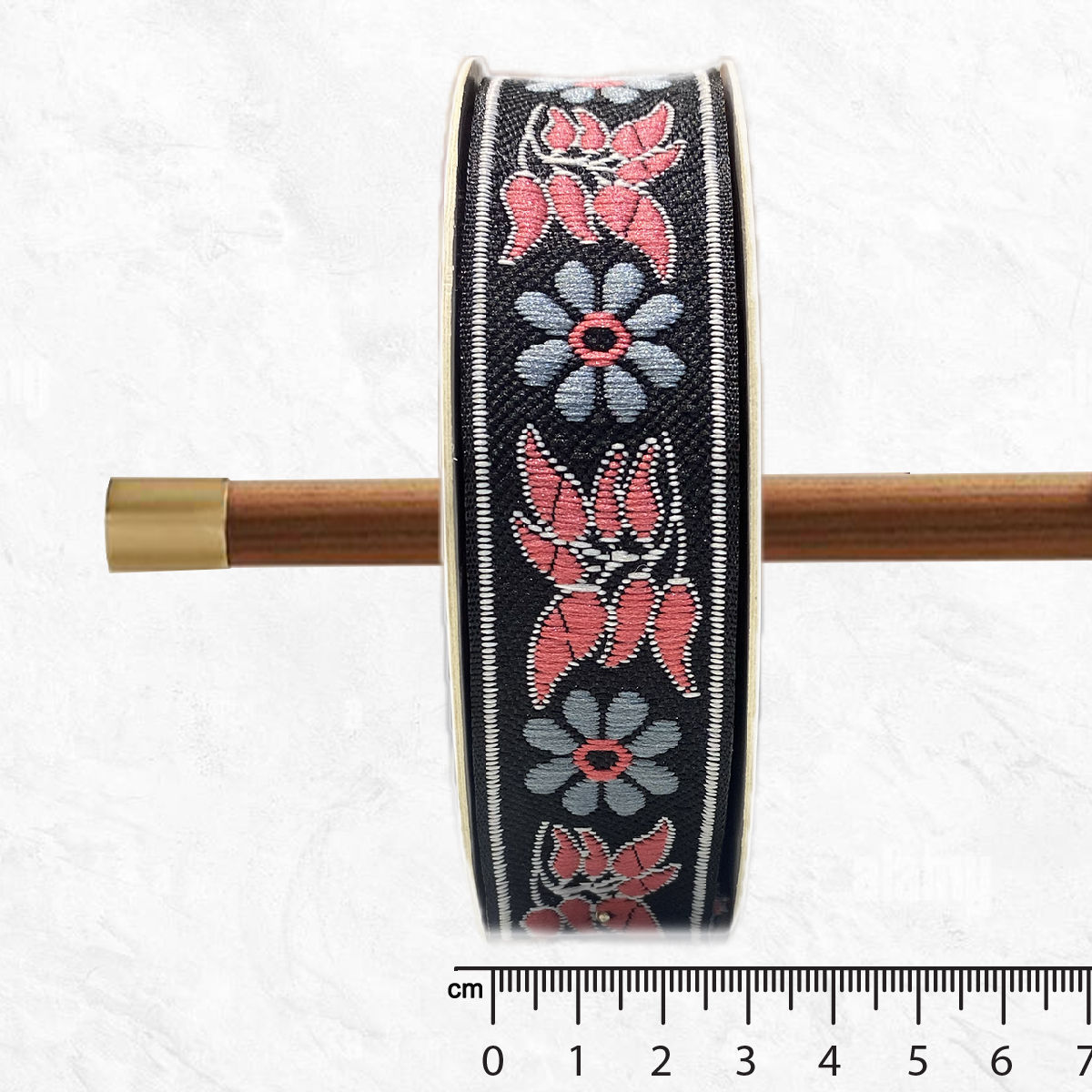 1" Satin Jacquard Ribbon with flowers and leaves