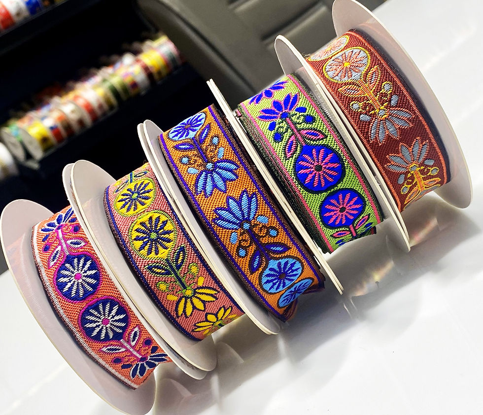 Thumbnail: 1" Satin Jacquard Ribbon with Floral and Leaves