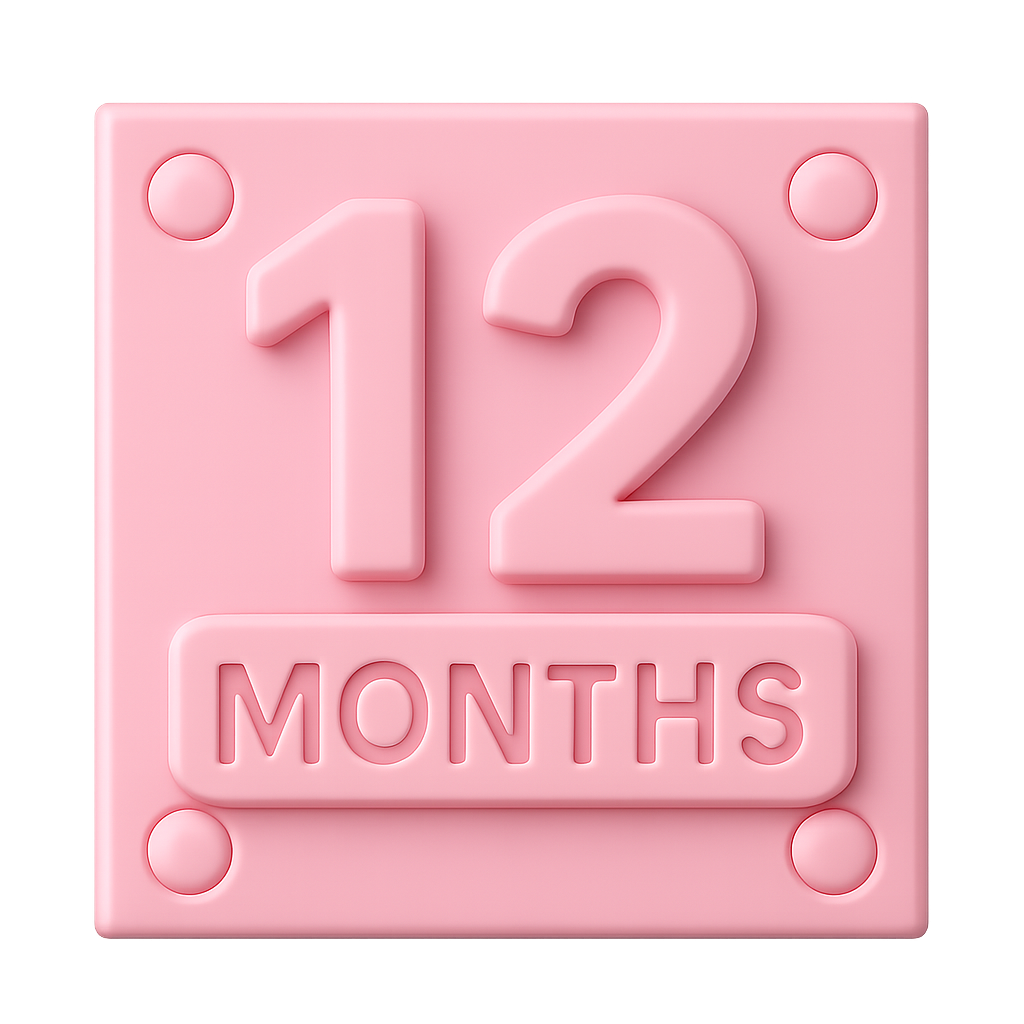 Pink  tile with “12 months” stamp