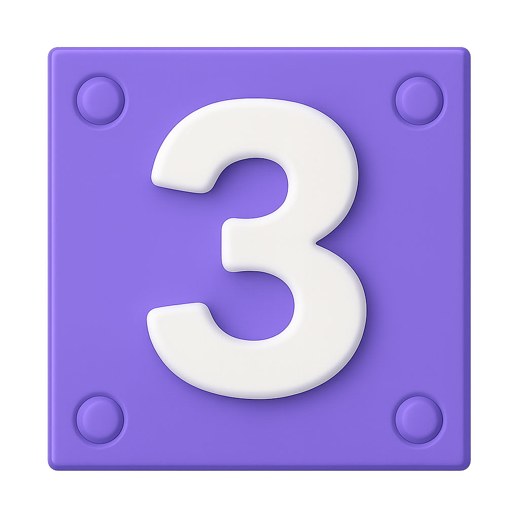 Purple tile with number “3” icon