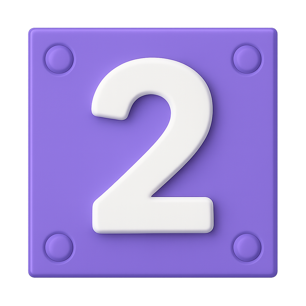 Purple tile with number “2” icon