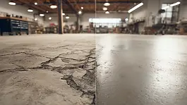 Before and after view of a concrete floor resurfaced to restore a smooth, durable surface by Level Best Northwest