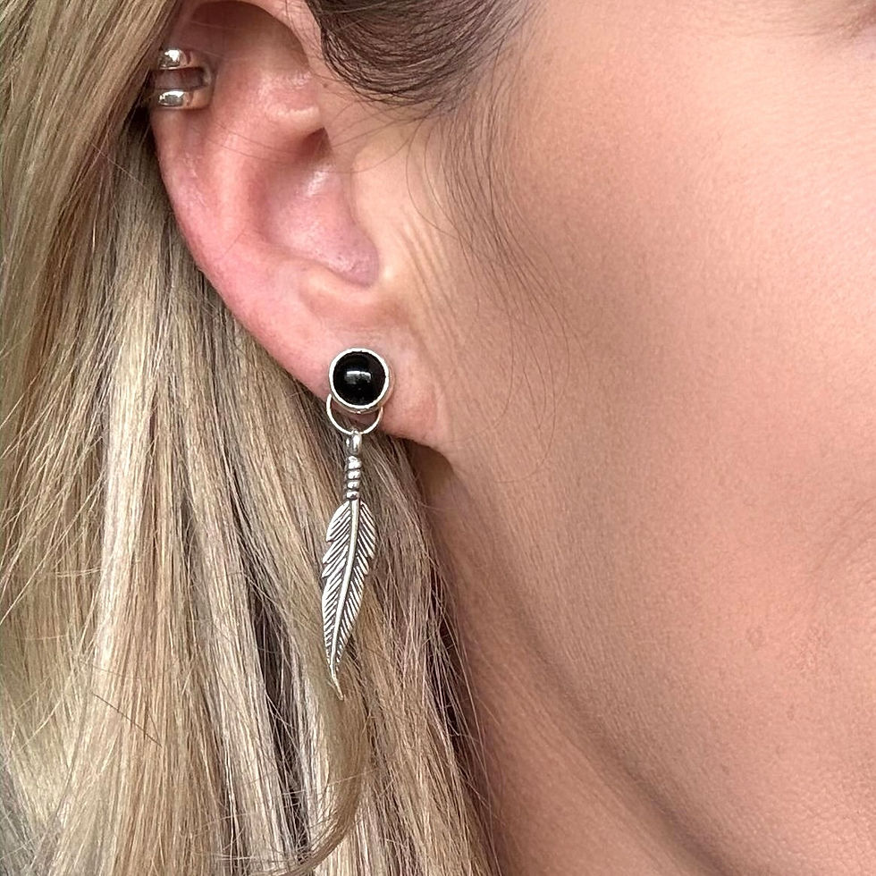 Thumbnail: Round Onyx - Feather Earrings