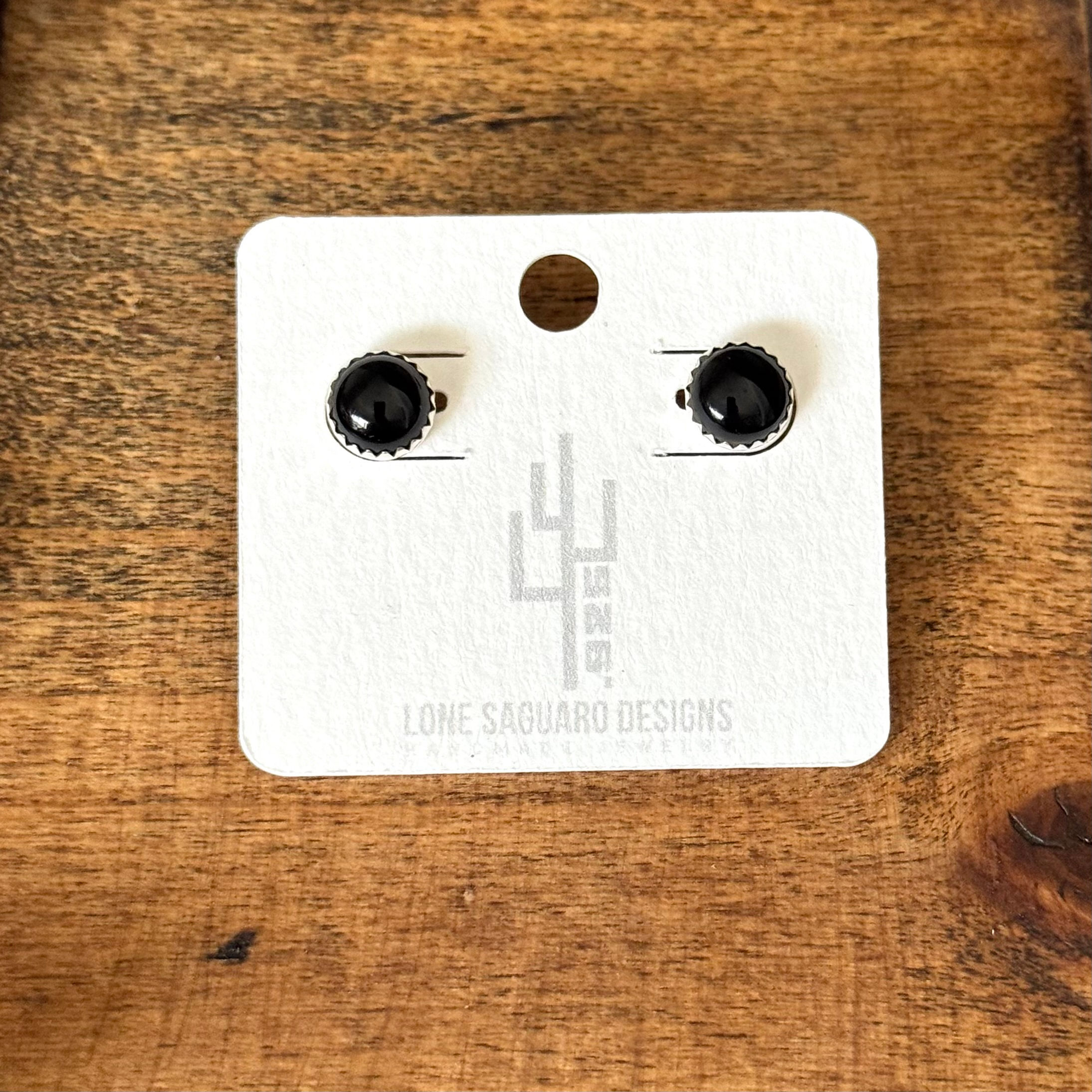 Onyx Studs - Serrated Bezels