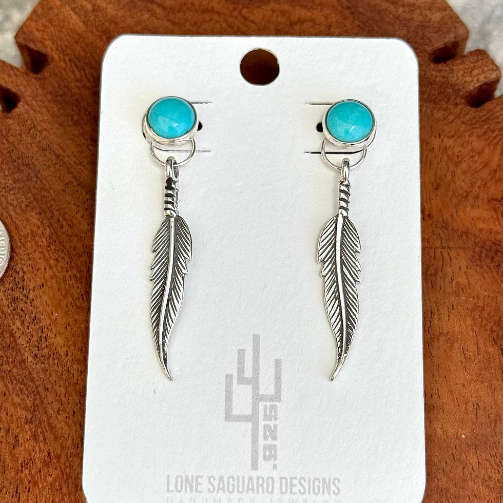 Thumbnail: Round Kingman - Feather Earrings - B