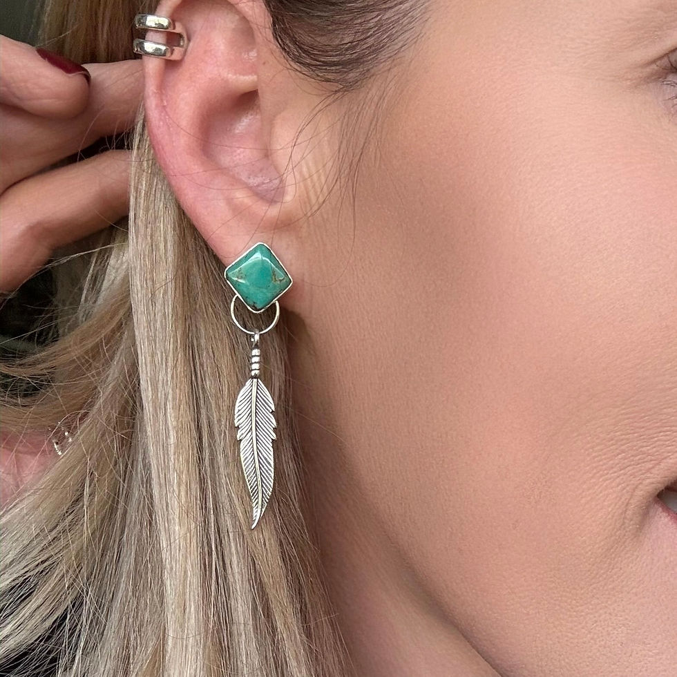 Thumbnail: Square Kingman - Feather Earrings - B