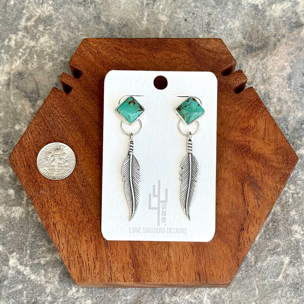 Thumbnail: Square Kingman - Feather Earrings - C