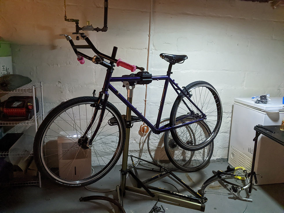 Bike frame with wheels and handlebars mounted