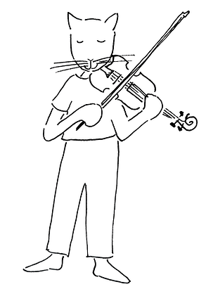 Katze spielt Geige, gibt Geigenunterricht