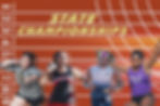 Graphic promoting Track & Field State Championship with four athletes from four different schools participating in various events