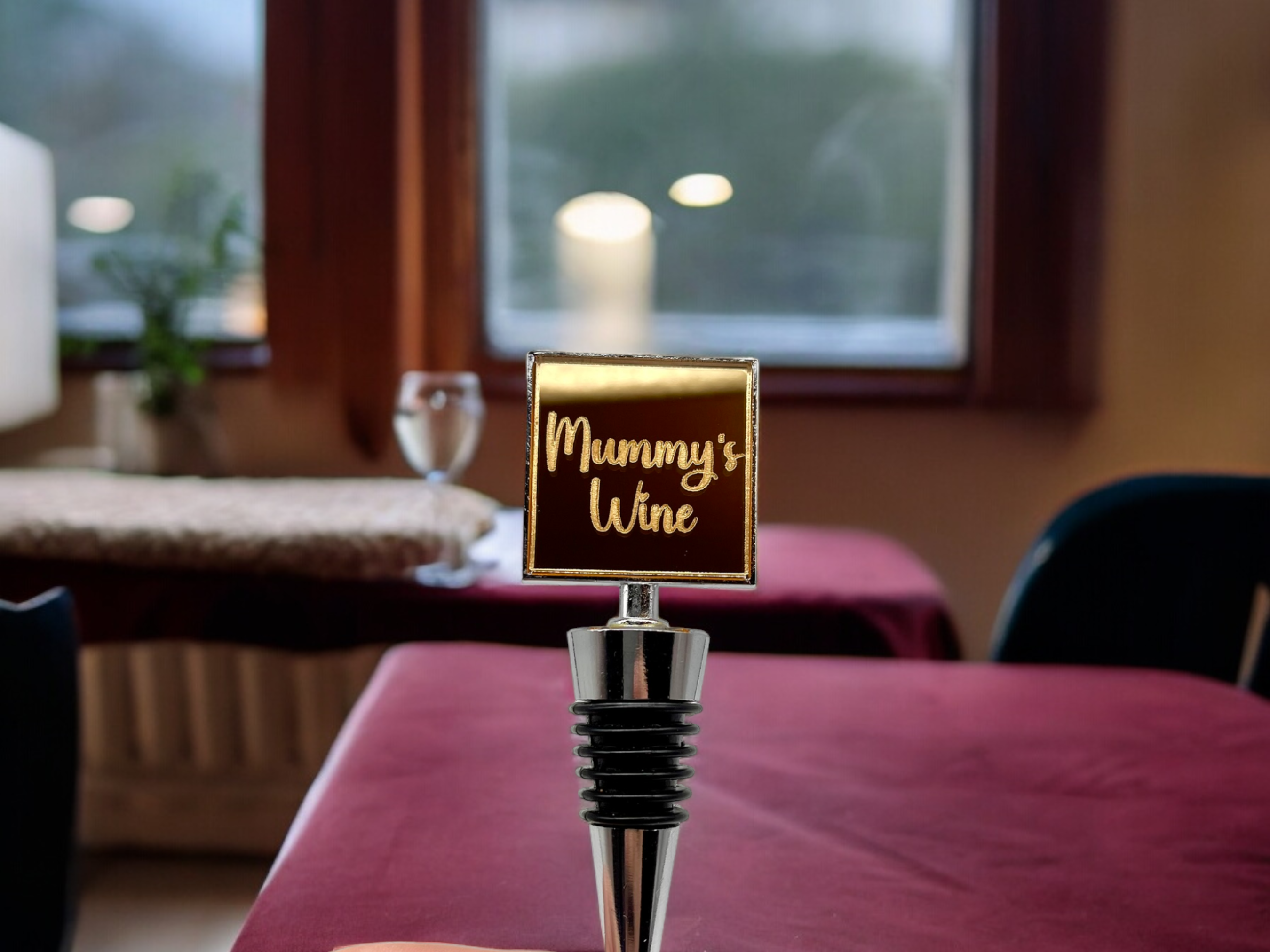 Personalised Square bottle stopper engraved, Mirror Acrylic Engraving