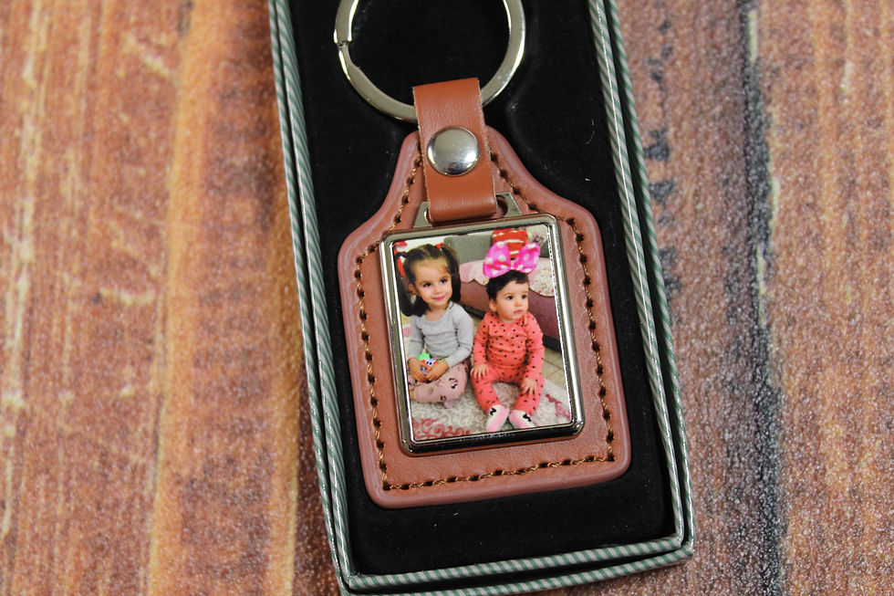 Thumbnail: Personalised keyring photo keyring rectangle faux leather christmas