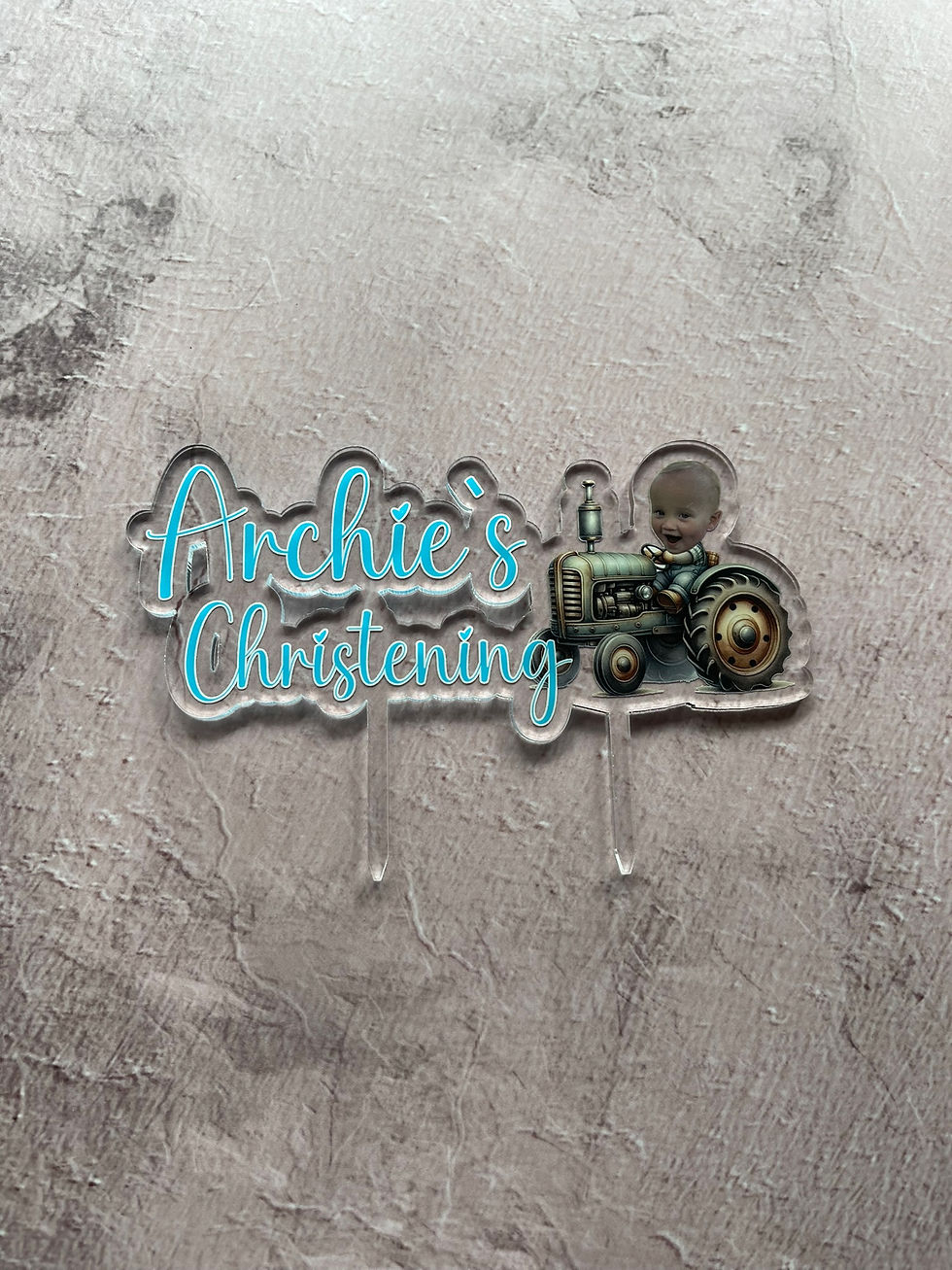Thumbnail: Personalised Christening Cake Topper | Custom Name, Tractor, and Photo |
