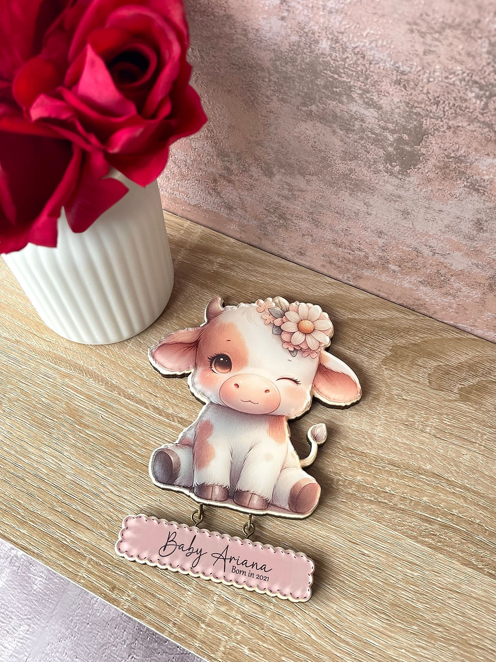 Thumbnail: Cute Cow with name wall plaque, nursery wall decor, Cute Cow Animal, Children's