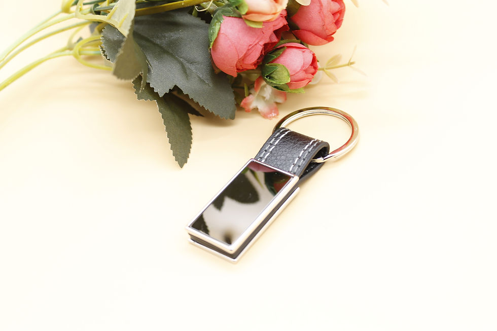 Thumbnail: Personalised rectangle metal mirror finish with imitation leather keyring