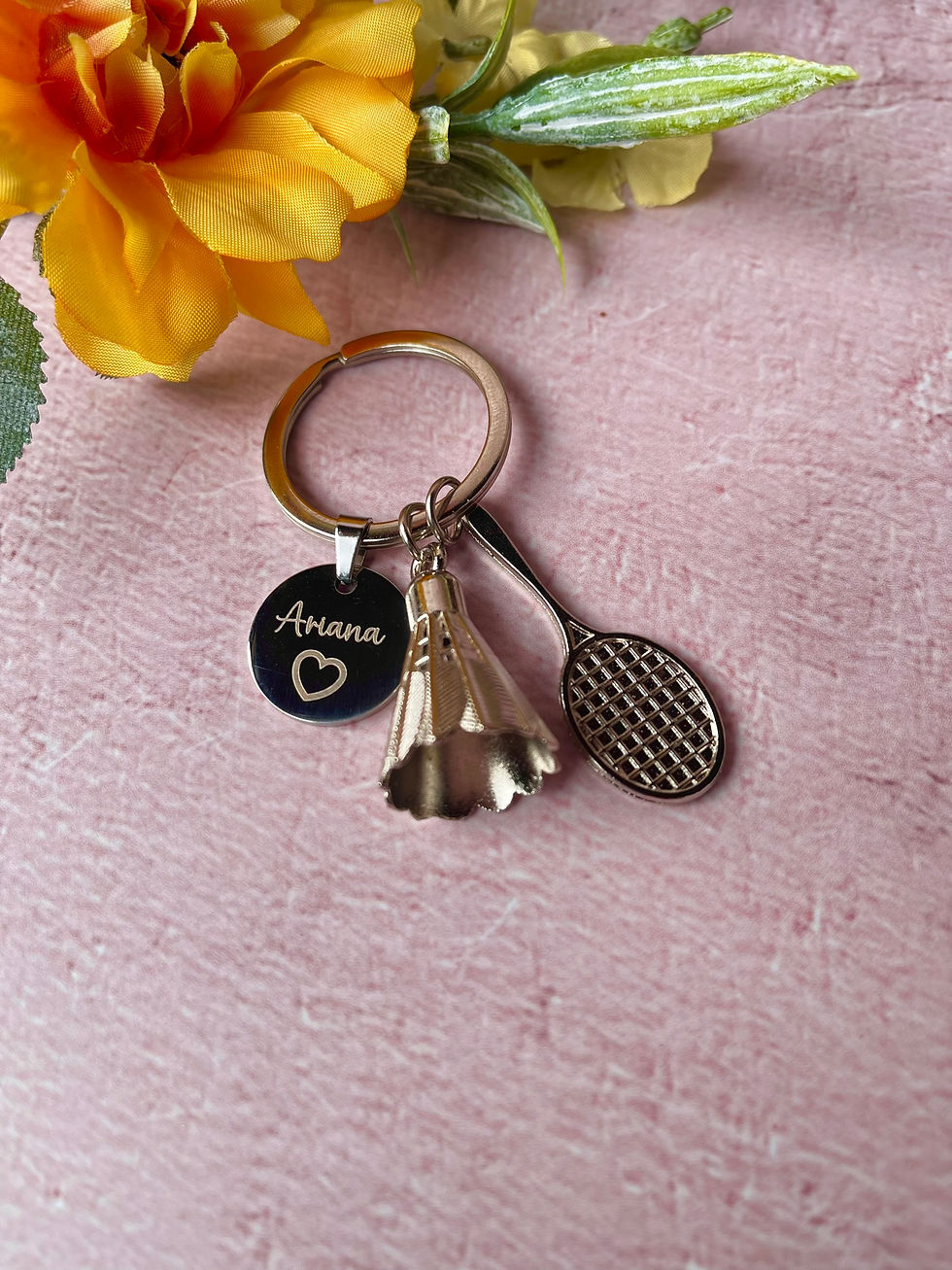 Thumbnail: Custom photo Metal badminton racket and shuttlecock Keyring with any photo
