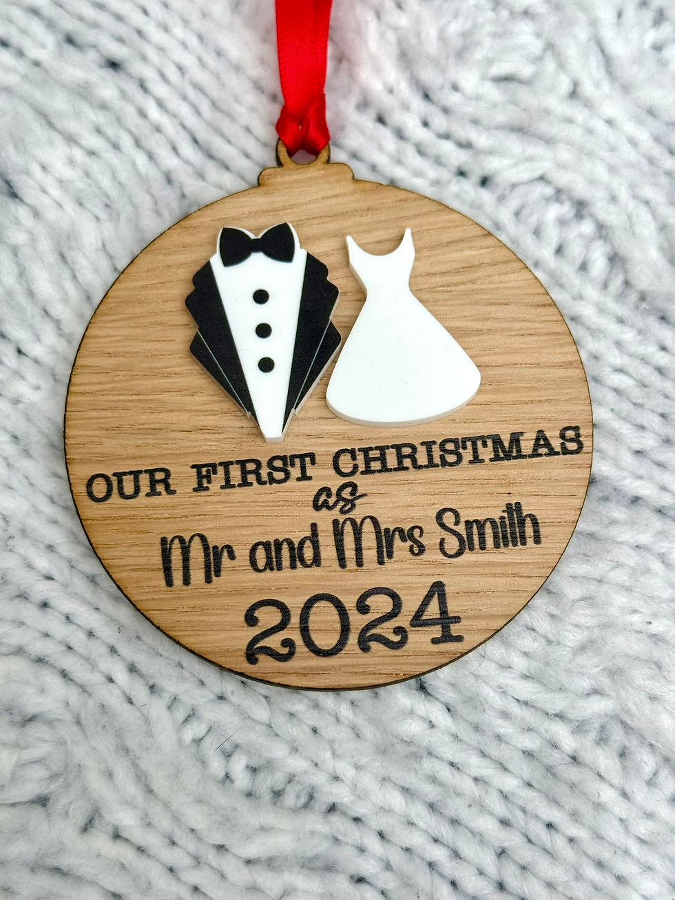 Thumbnail: Personalised Mr and Mrs First Christmas Bauble | 3D Dress and Suit Design