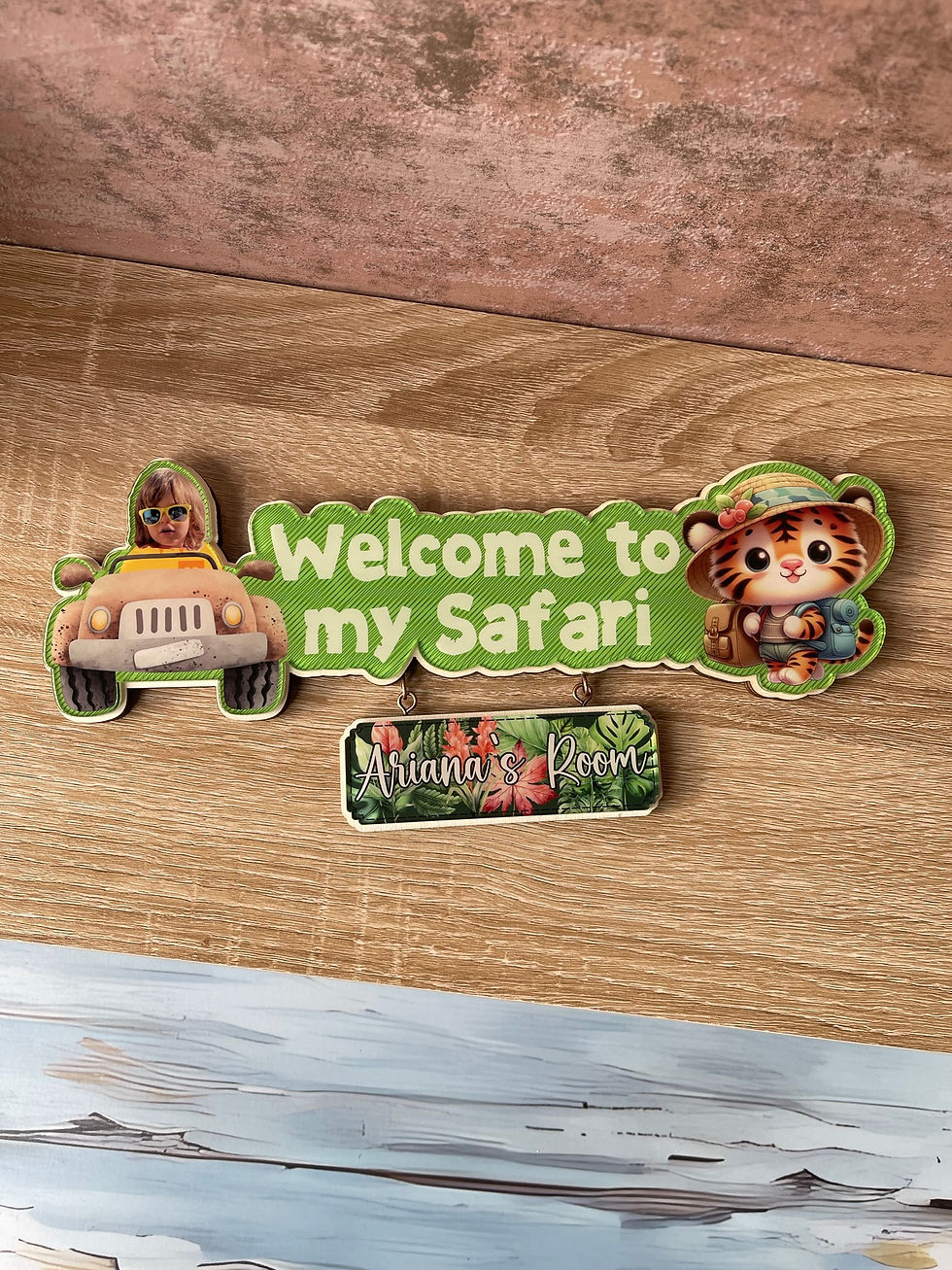 Personalised cute safari animals, baby room wall sign, Welcome to my Safari