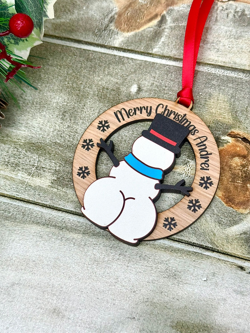 Thumbnail: Personalised Funny Christmas Bauble | Cheeky Snowman Bum Ornament