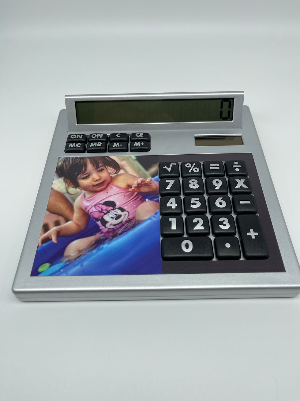 Thumbnail: Personalised desk calculator, photo printed calculator, silver calculator