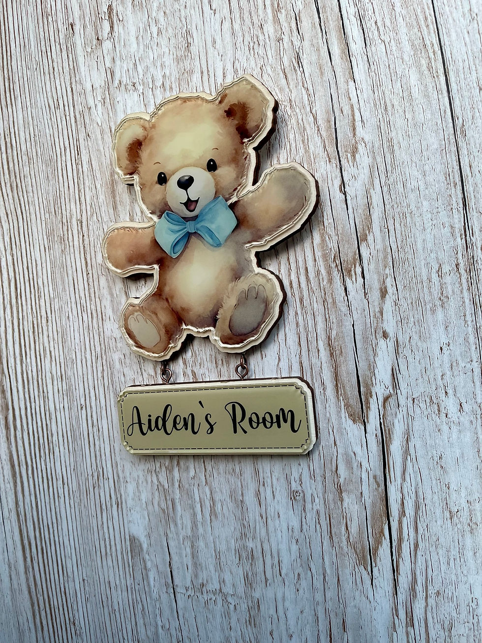 Thumbnail: Teddy bear with name wall plaque | Adorable Custom Room Sign | Custom wall decor