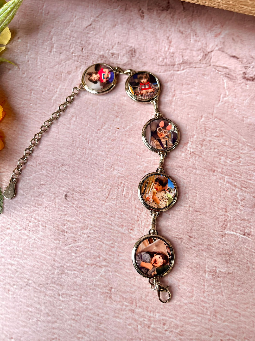 Thumbnail: Personalised Photo Bracelet – Custom Printed with 5 Round Photos | Photo Charms