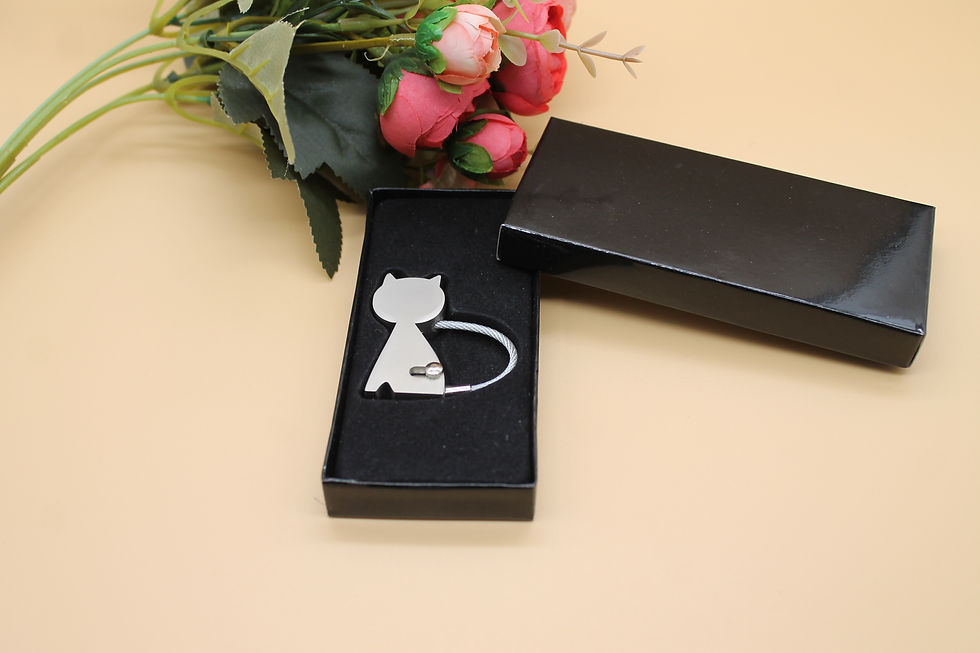 Personalised cat shaped metal keyring in gift box Christmas