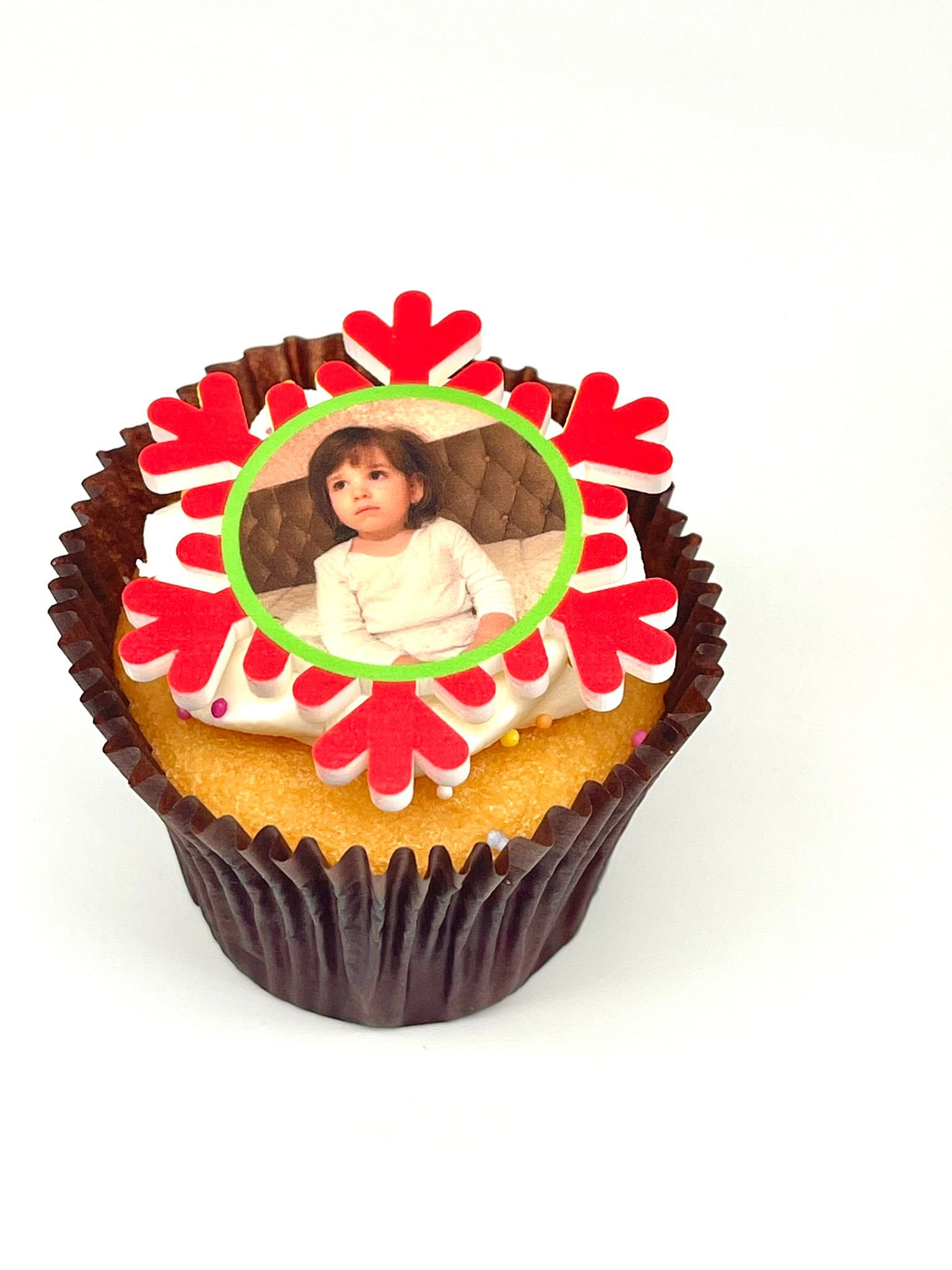 Cupcake topper personalised with photo | Red Snowflake Topper Discs