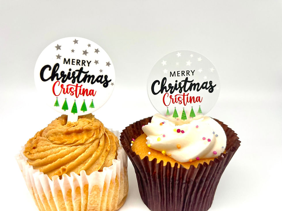 Thumbnail: Merry Christmas cupcake topper round | Personalised cupcake