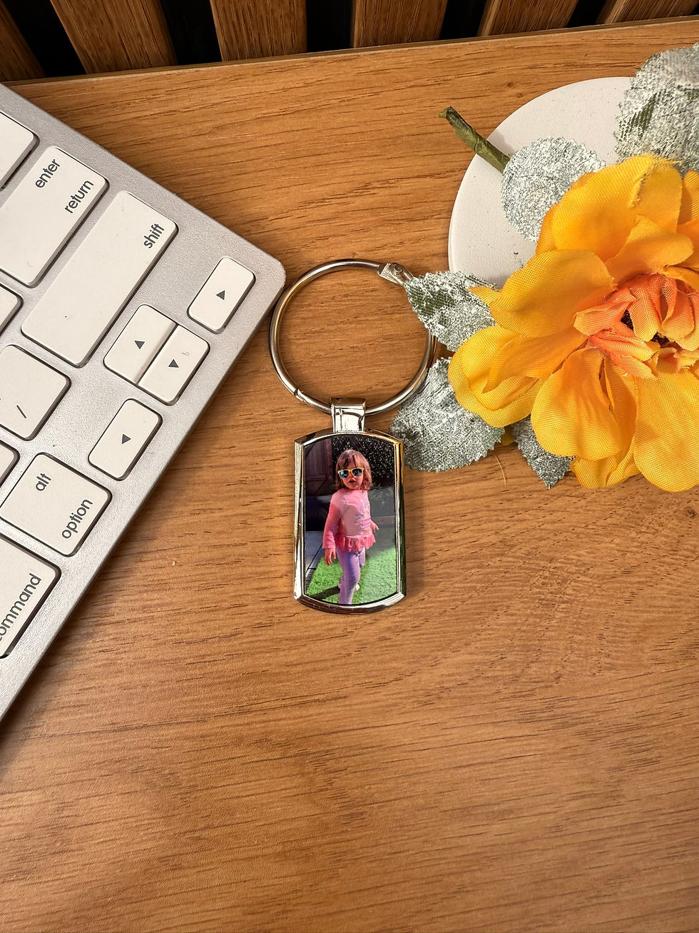 Thumbnail: Custom Photo Keepsake Keyring Oblong Shape With Binding Ring, Gift for Him, Gift