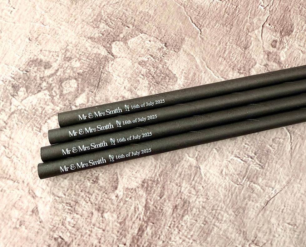 Thumbnail: Personalised Wedding Paper Straws, Custom Text or Name Printed Straws,