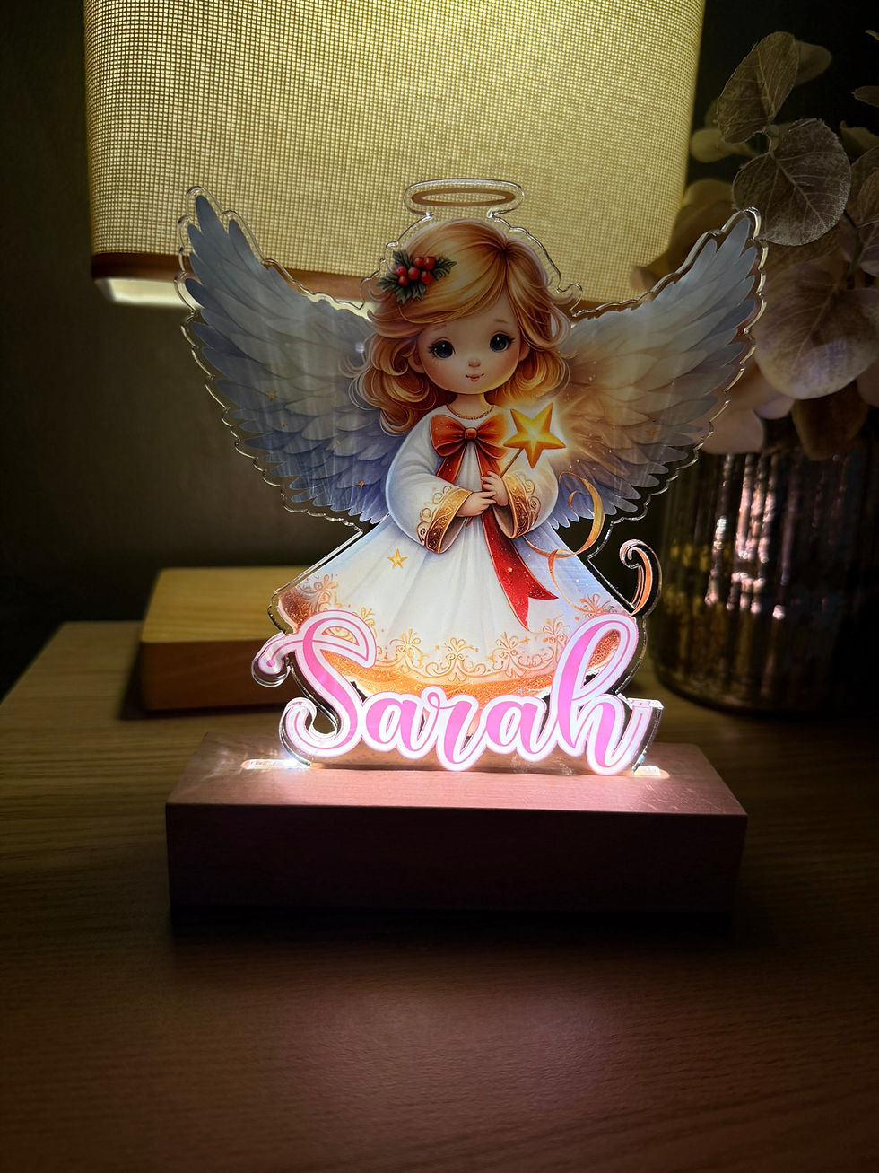 Thumbnail: Personalised Night Light, Led Lamp Battery operated with Angel design and Name