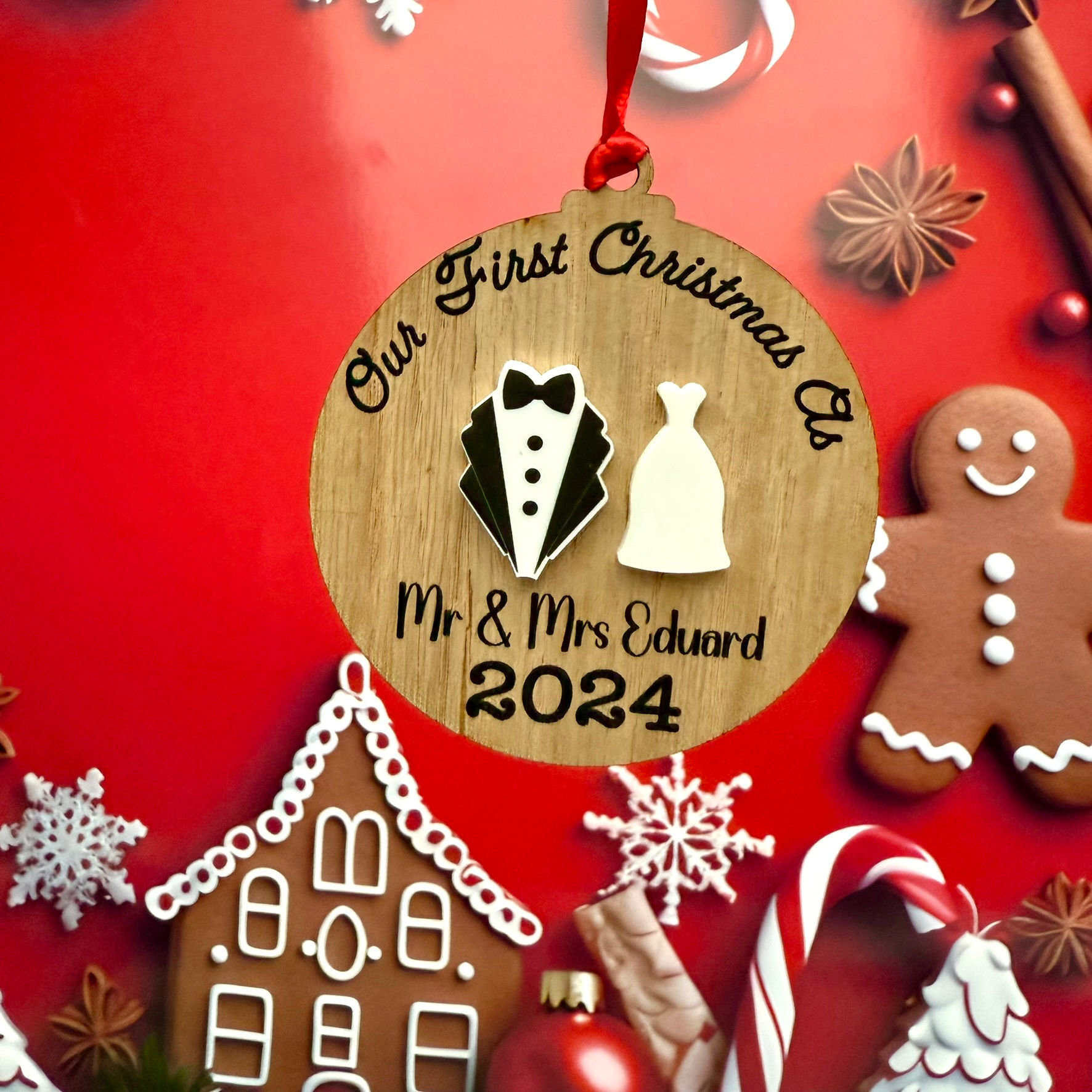 Personalised Newlywed Christmas Bauble |"Our First Christmas as Mr and Mrs" 3D