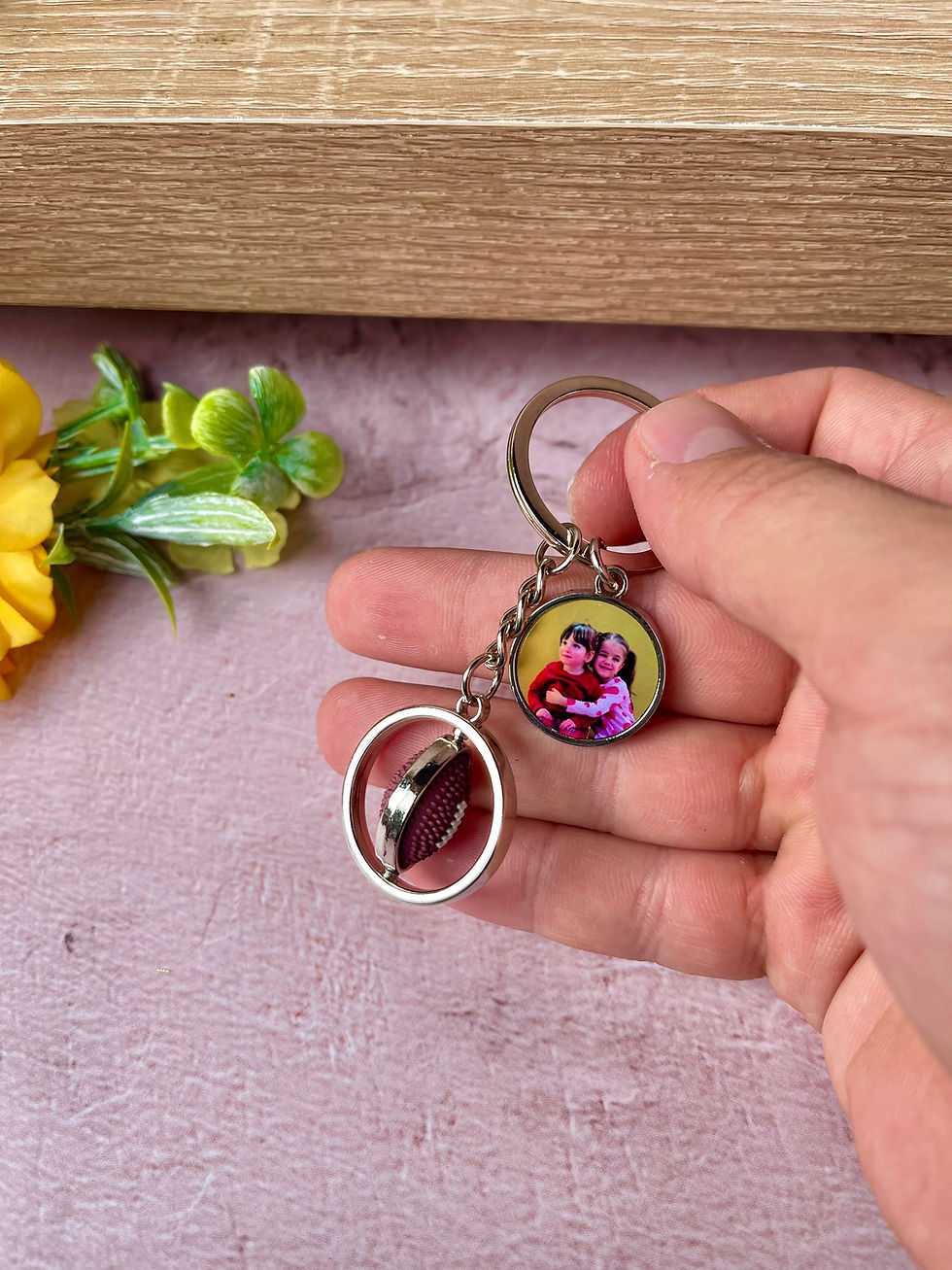 Thumbnail: Personalised Rugby ball Keyring with any photo charm, personalised gift,xmas