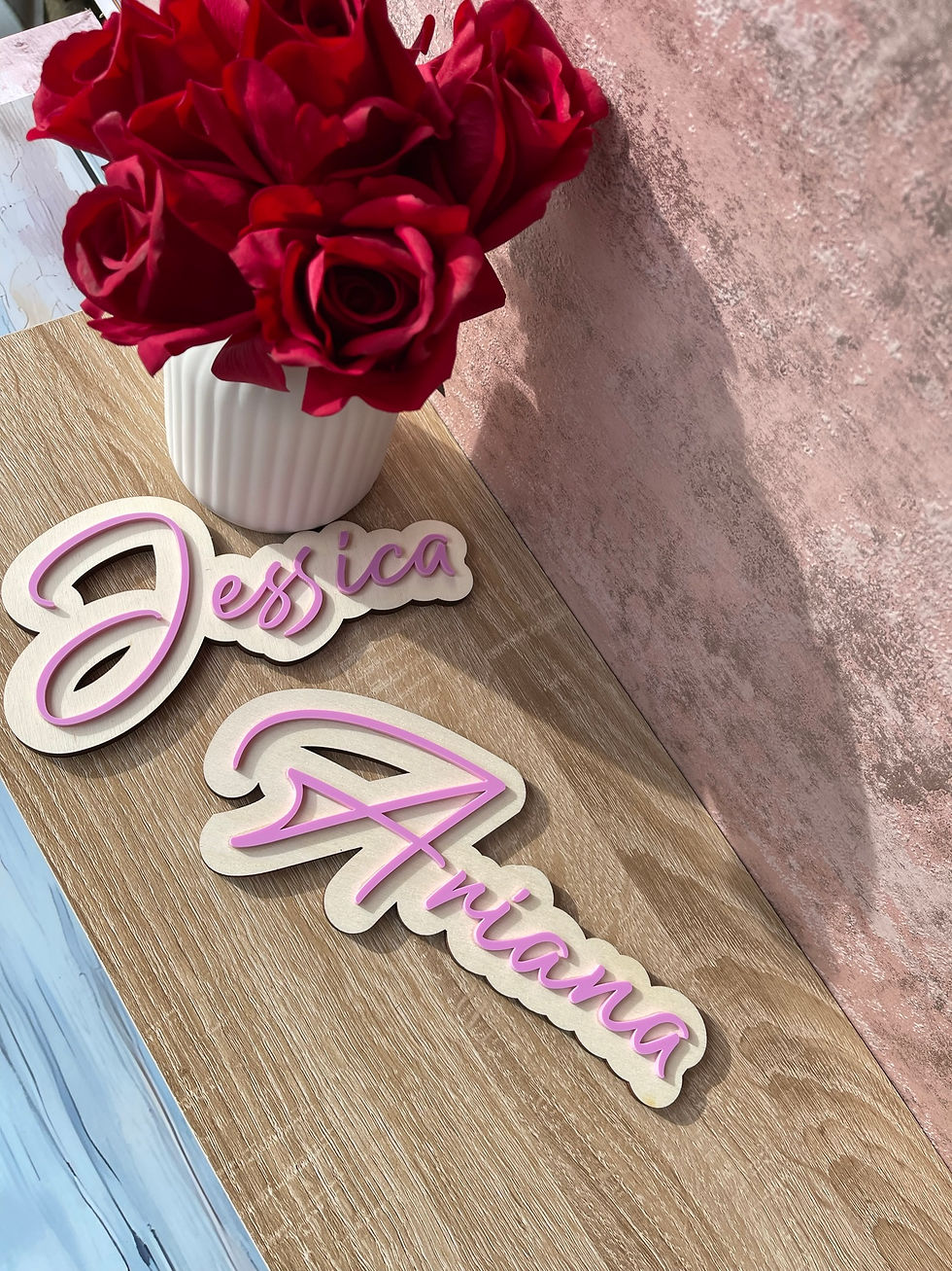 Thumbnail: Personalised Wood and Acrylic Name | Plastic Name Sign | Wedding Favours |