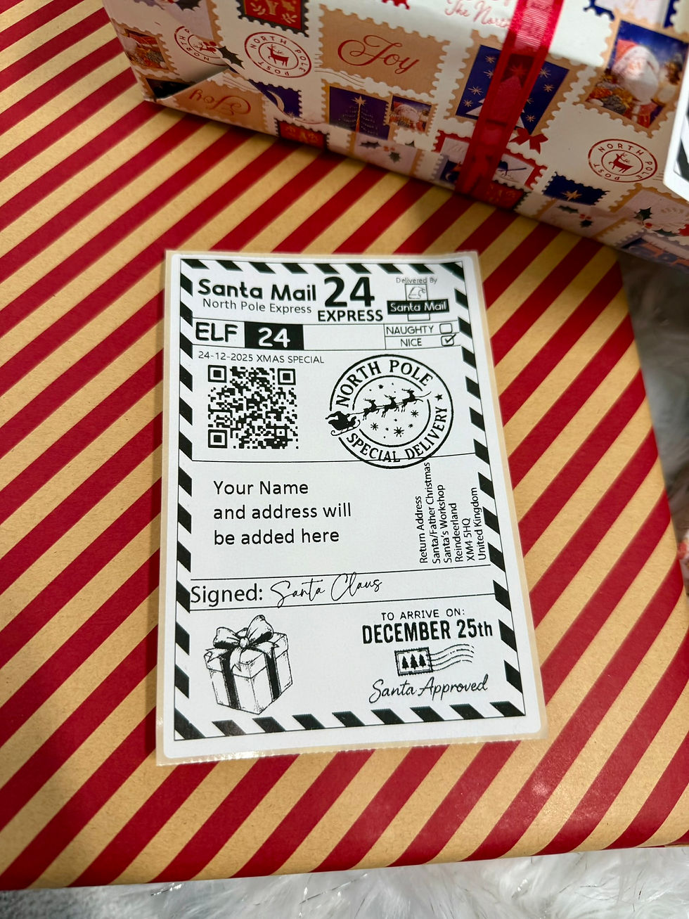 Thumbnail: Pack of 10, Personalised Postage Label Sticker, Name Santa Labels, North Pole