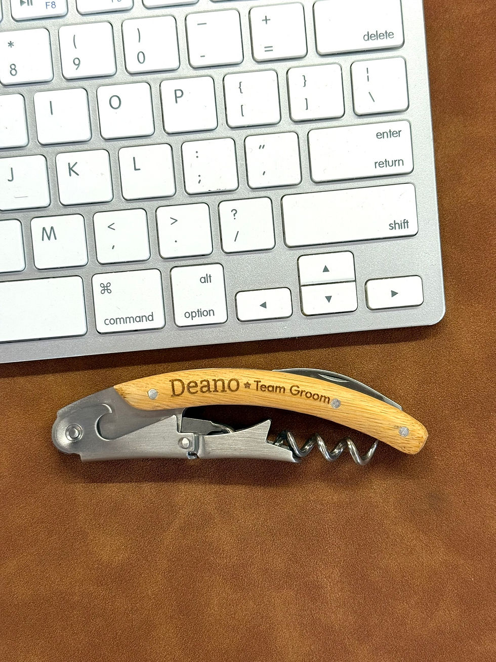 Thumbnail: Personalised Engraved Bamboo corkscrew curved shape