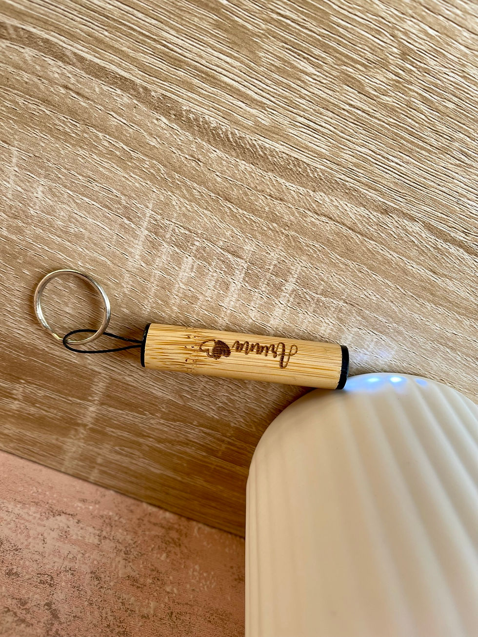 Thumbnail: Personalised engraved slim Bamboo LED lantern kerying,any name gift,Eco-Friendly