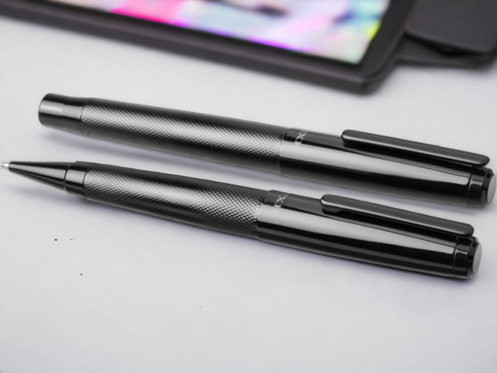 Thumbnail: Engraved Luxury Black Glossy Ballpoint pen and rollerball pen set