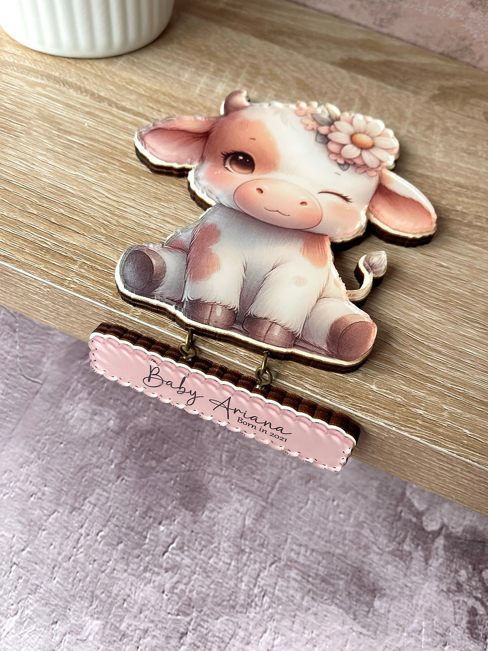 Thumbnail: Cute Cow with name wall plaque, nursery wall decor, Cute Cow Animal, Children's