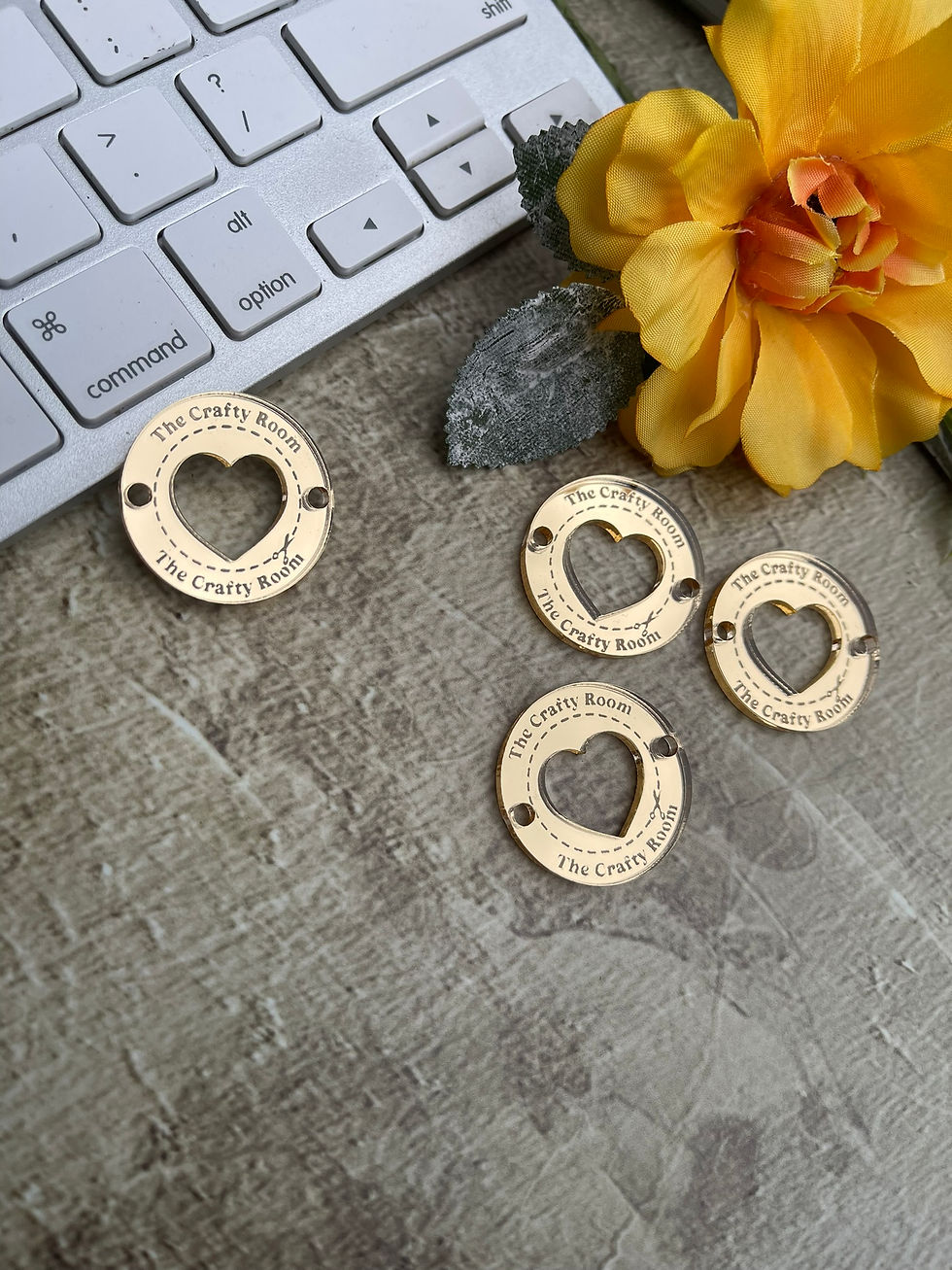 Personalised Acrylic Round Sewing Tag Button Shape with Heart Engraved