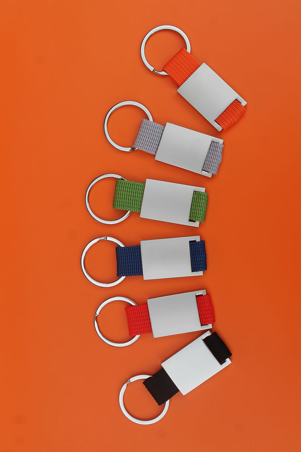 Thumbnail: Personalised rectangle metal keyring with webbing different colours