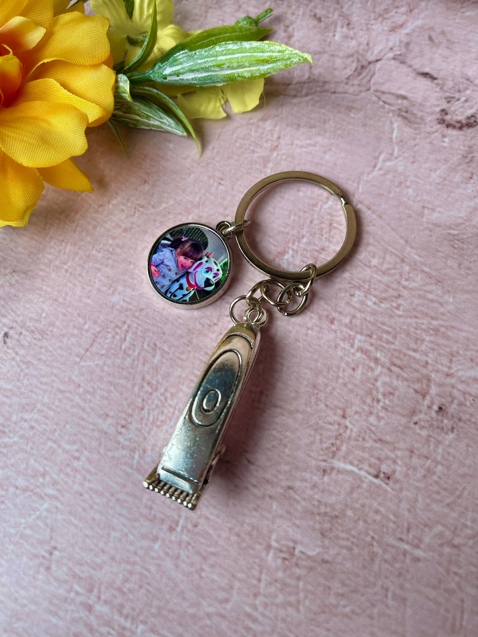 Personalised engraved name Metal Barber Clippers Keyring with any photo